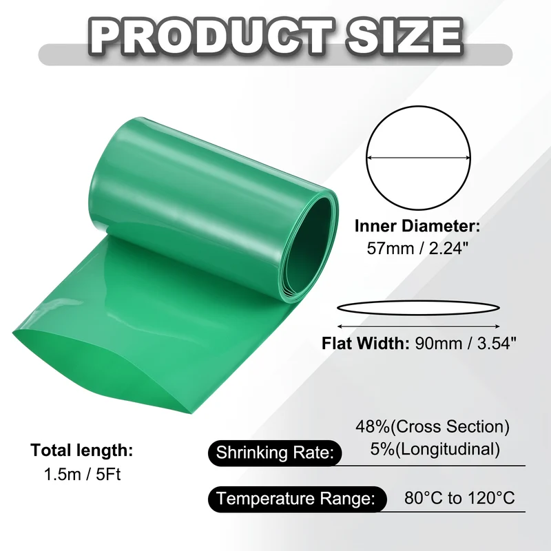 Battery Wrap, Heat Shrink Tubing, 90mm Flat Width 57mm ID, Green
