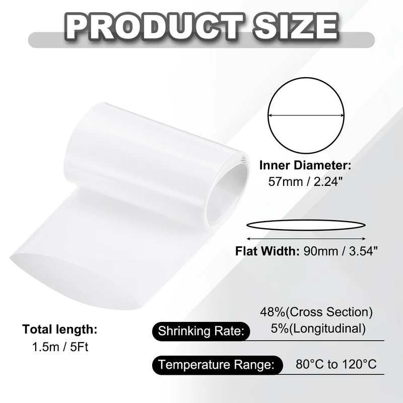 Battery Wrap, Heat Shrink Tubing, 90mm Flat Width 57mm ID, White