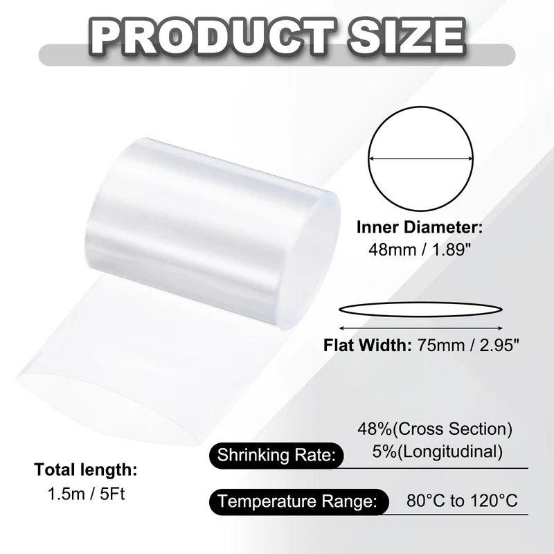 Battery Wrap, Heat Shrink Tubing, 75mm Flat Width 48mm ID, Transparent