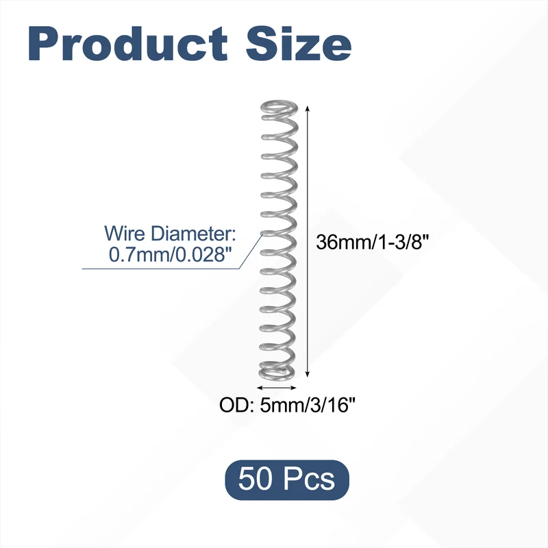50Pcs SP 9716 Compression Spring 304 Stainless Steel, 0.028" GA, 3/16"x1-3/8"