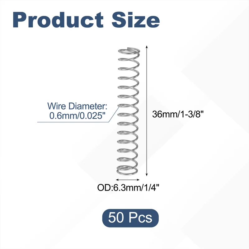 50Pcs SP 9718 Compression Spring 304 Stainless Steel, 0.025" GA, 1/4"x1-3/8"