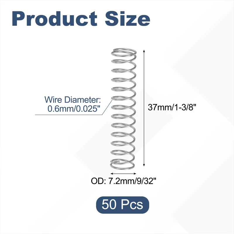 50Pcs SP 9719 Compression Spring 304 Stainless Steel, 0.025" GA, 9/32"x1-3/8"