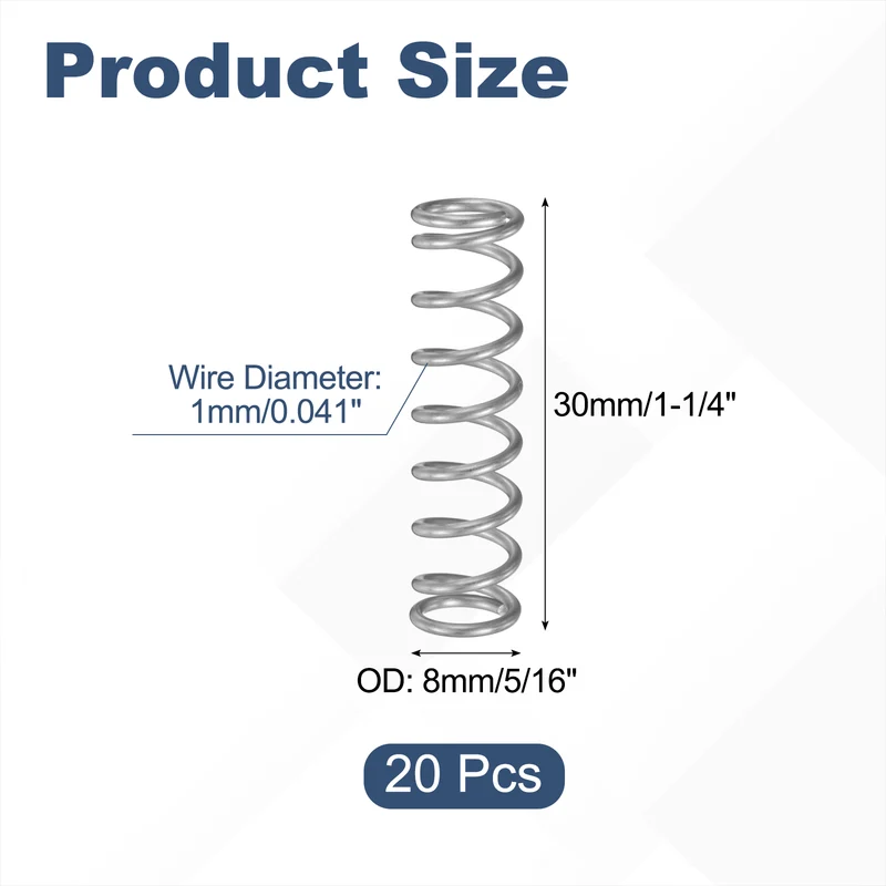 20Pcs SP 9720 Compression Spring 304 Stainless Steel, 0.041" GA, 5/16"x1-1/4"