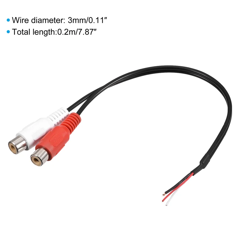 RCA Female Plug Jack Connector Adapter to Bare Wire Open End Audio Video RCA Cable for Amplifier Speaker Wire Pack of 2