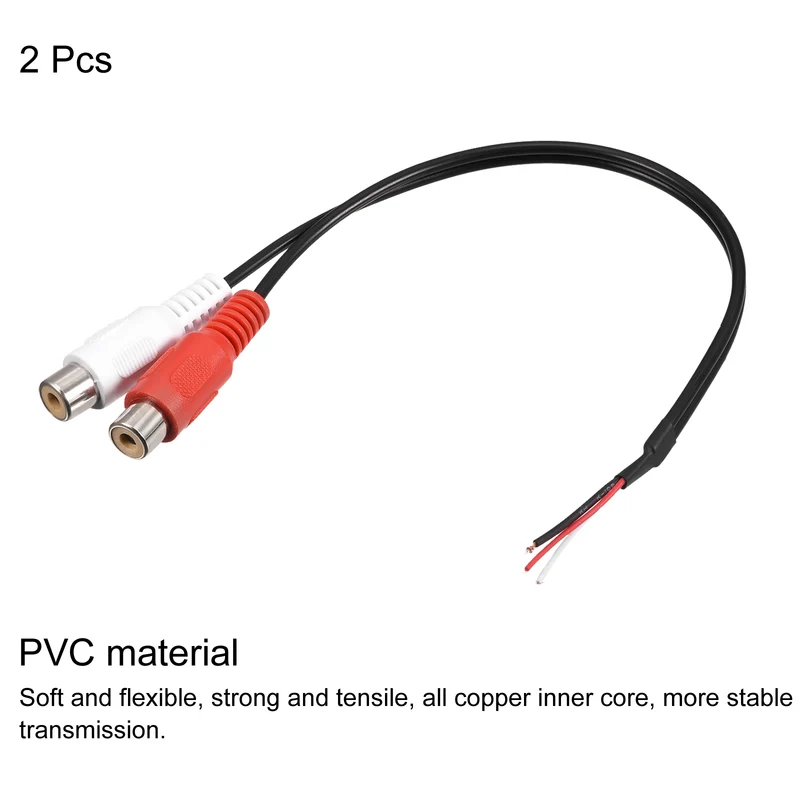 RCA Female Plug Jack Connector Adapter to Bare Wire Open End Audio Video RCA Cable for Amplifier Speaker Wire Pack of 2