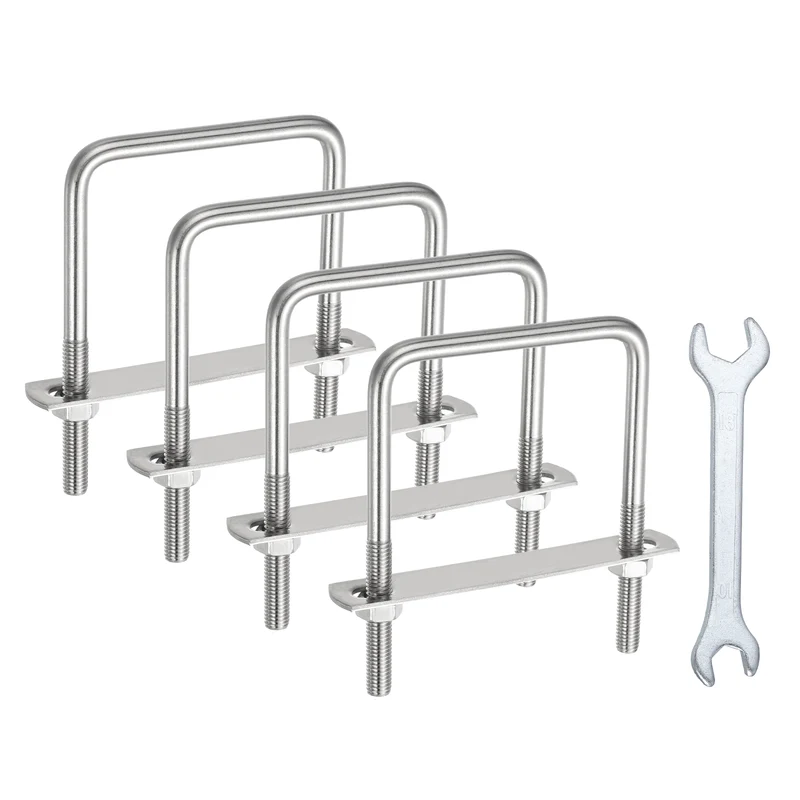 4Pcs M8 Square U-Bolts, 2.95In(75mm) Inner Width 4.33In(110mm) Long
