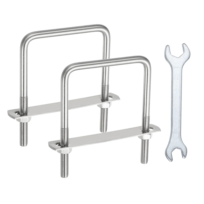 2Pcs M8 Square U-Bolts, 2.95In(75mm) Inner Width 4.33In(110mm) Long