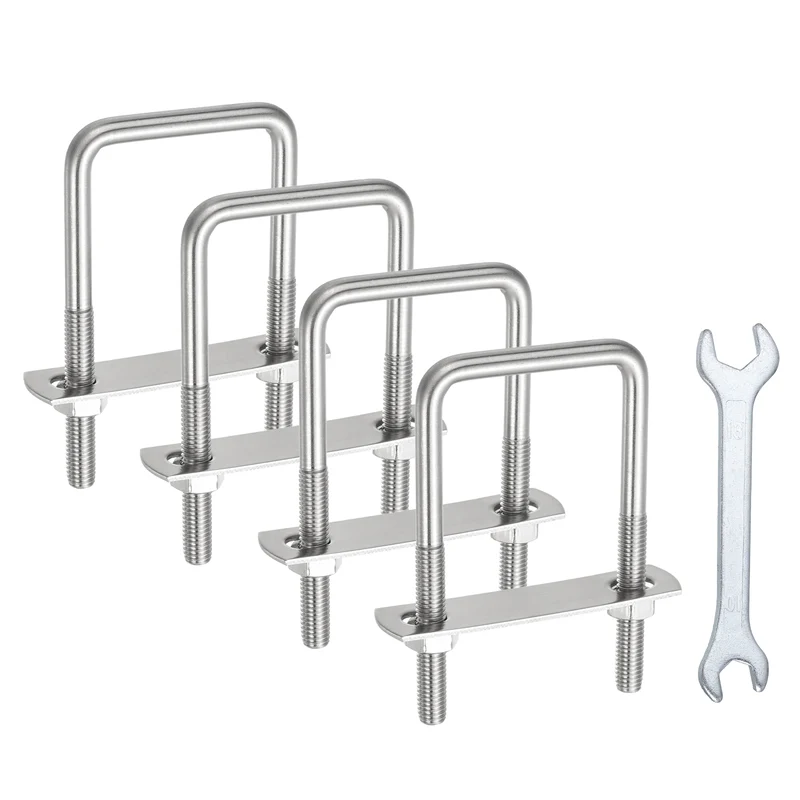 4Pcs M8 Square U-Bolts, 2In(51mm) Inner Width 3.94In(100mm) Long