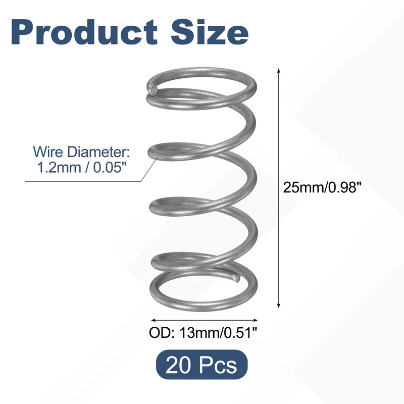 20Pcs Compression Spring 304 Stainless Steel, 1.2mm Wire, 13x25mm (ODxL)