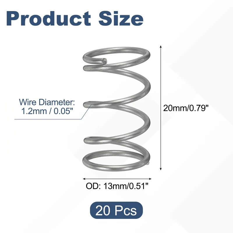 20Pcs Compression Spring 304 Stainless Steel, 1.2mm Wire, 13x20mm (ODxL)