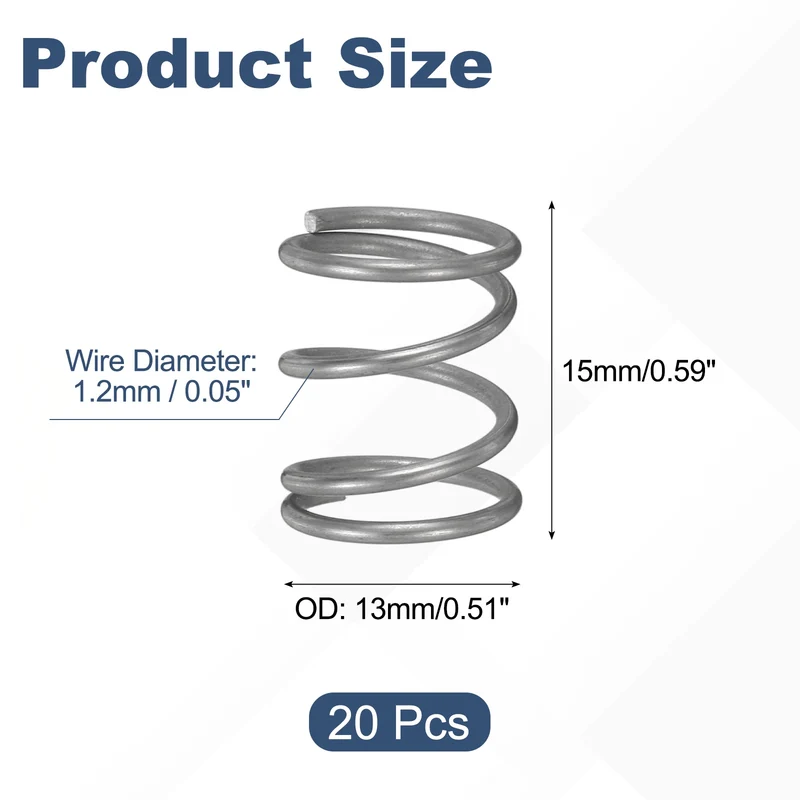 20Pcs Compression Spring 304 Stainless Steel, 1.2mm Wire, 13x15mm (ODxL)