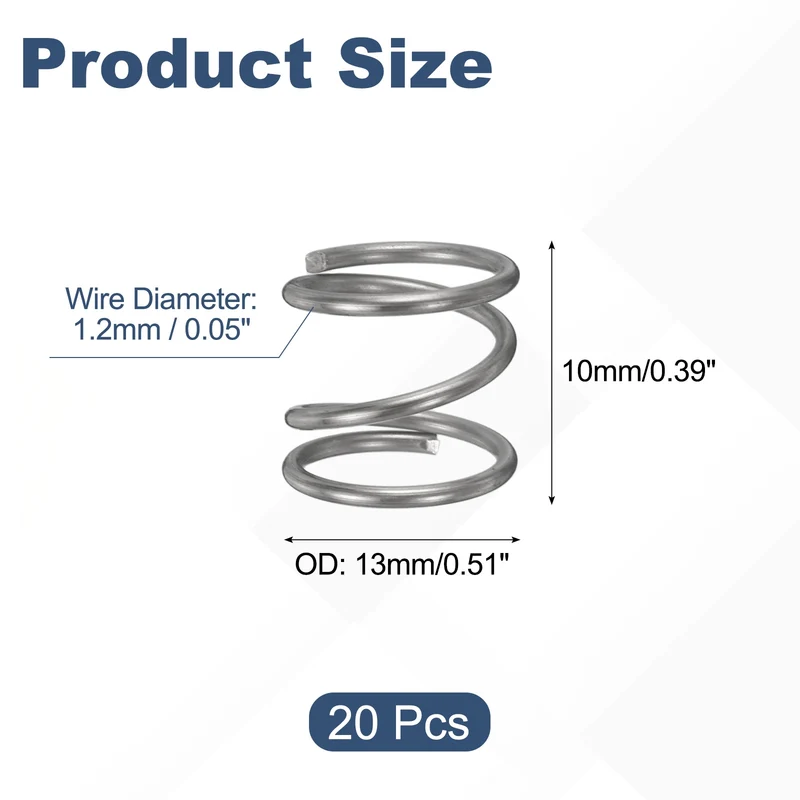 20Pcs Compression Spring 304 Stainless Steel, 1.2mm Wire, 13x10mm (ODxL)