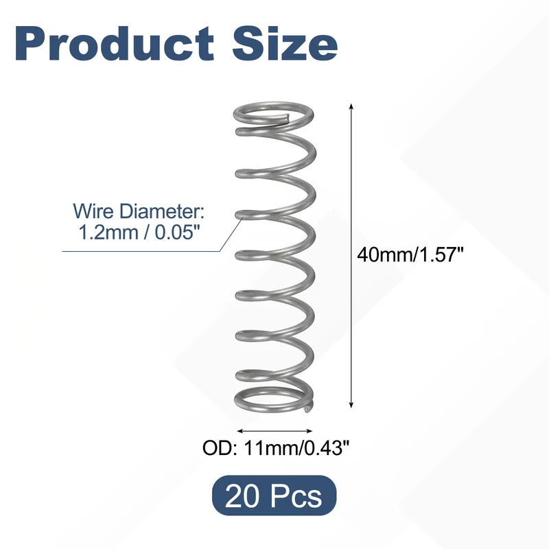 20Pcs Compression Spring 304 Stainless Steel, 1.2mm Wire, 11x40mm (ODxL)