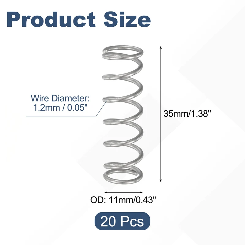 20Pcs Compression Spring 304 Stainless Steel, 1.2mm Wire, 11x35mm (ODxL)