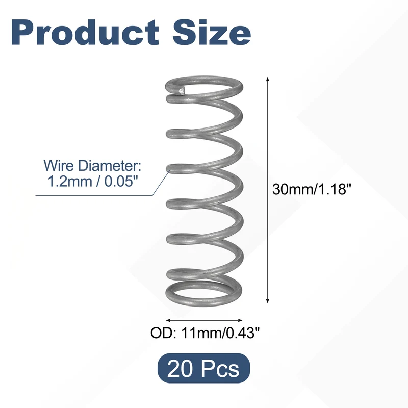20Pcs Compression Spring 304 Stainless Steel, 1.2mm Wire, 11x30mm (ODxL)