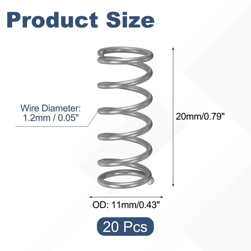 20Pcs Compression Spring 304 Stainless Steel, 1.2mm Wire, 11x25mm (ODxL)