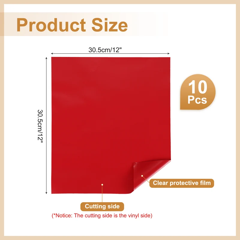 10Pcs Adhesive Vinyl Sheets Bundle,12”x12”Self Adhesive Vinyl, Dark Red