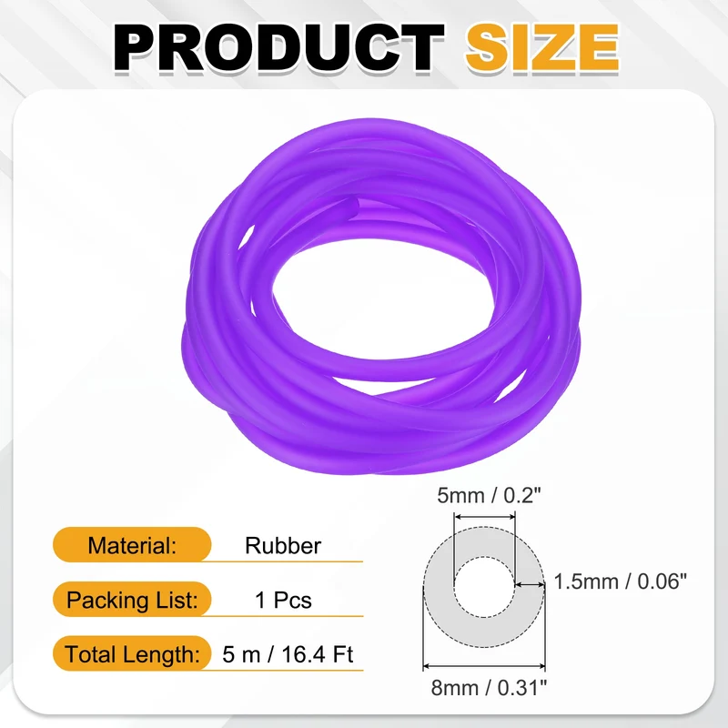 Fuel Line Hose Tube, Rubber Petrol Fuel Gas Line Pipe 3/16" ID 16.4ft, Purple