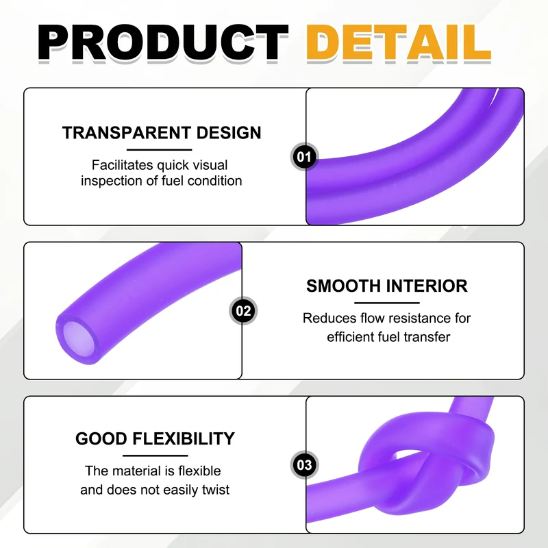Fuel Line Hose Tube, Rubber Petrol Fuel Gas Line Pipe 3/16" ID 16.4ft, Purple