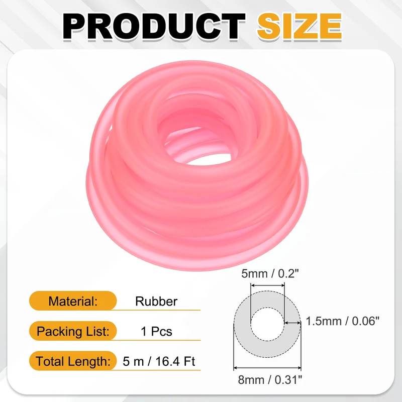 Fuel Line Hose Tube, Rubber Petrol Fuel Gas Line Pipe 3/16" ID 16.4ft, Pink