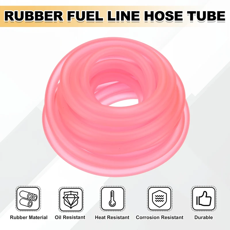 Fuel Line Hose Tube, Rubber Petrol Fuel Gas Line Pipe 3/16" ID 16.4ft, Pink