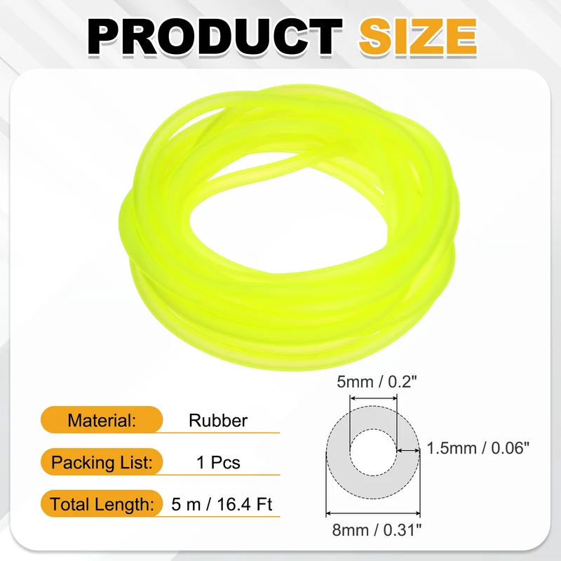Fuel Line Hose Tube, Rubber Petrol Fuel Gas Line Pipe 3/16" ID 16.4ft, Yellow