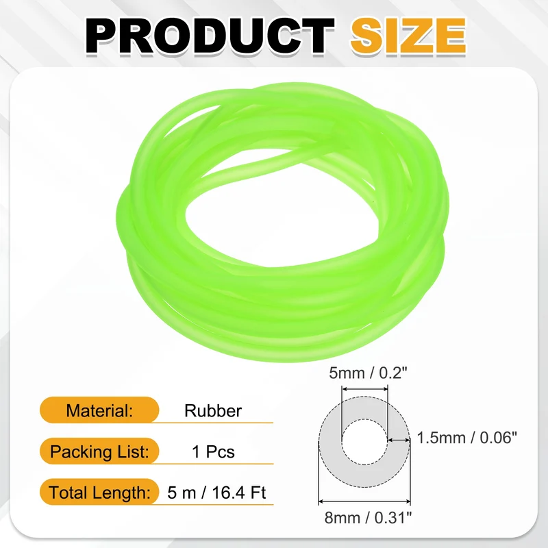 Fuel Line Hose Tube, Rubber Petrol Fuel Gas Line Pipe 3/16" ID 16.4ft, Green