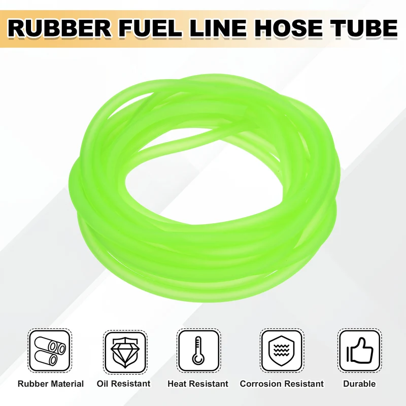 Fuel Line Hose Tube, Rubber Petrol Fuel Gas Line Pipe 3/16" ID 16.4ft, Green