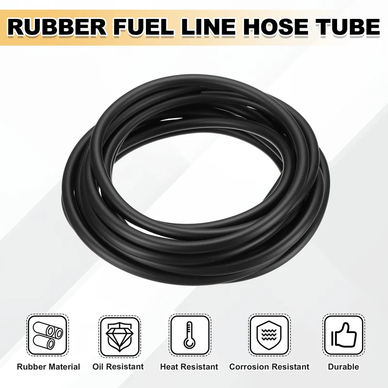 Fuel Line Hose Tube, Rubber Petrol Fuel Gas Line Pipe 3/16" ID 16.4ft, Black