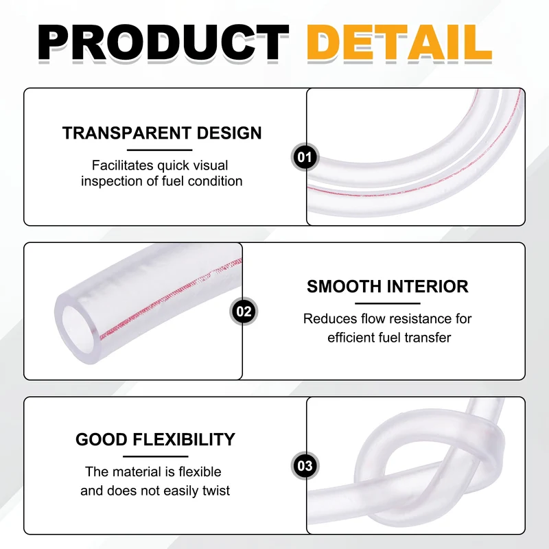 Fuel Line Hose Tube, Rubber Petrol Fuel Gas Line Pipe 3/16" ID 16.4ft, Clear