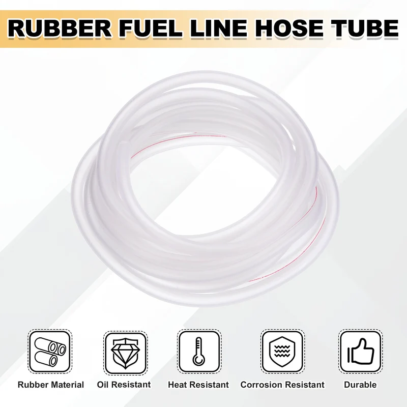 Fuel Line Hose Tube, Rubber Petrol Fuel Gas Line Pipe 3/16" ID 16.4ft, Clear