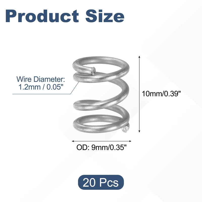 20Pcs Compression Spring 304 Stainless Steel, 1.2mm Wire, 9x10mm (ODxL)