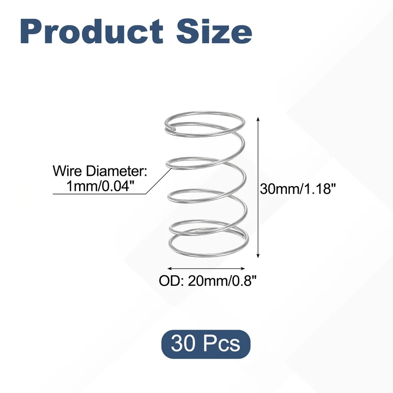 30Pcs Compression Spring 304 Stainless Steel, 1mm Wire, 20x30mm (ODxL)