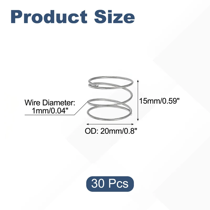 30Pcs Compression Spring 304 Stainless Steel, 1mm Wire, 20x15mm (ODxL)