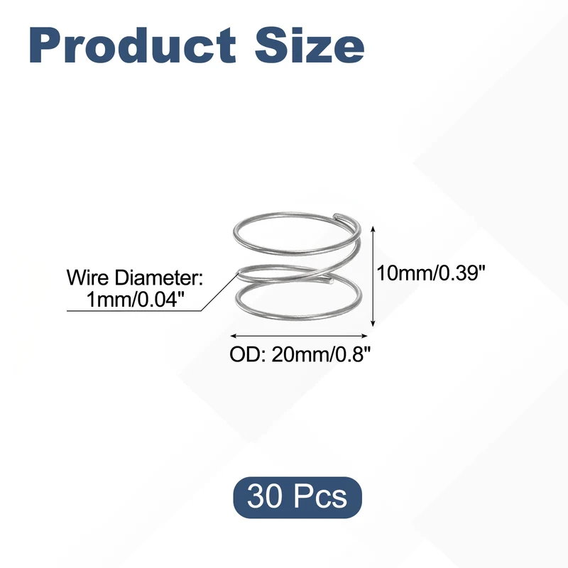 30Pcs Compression Spring 304 Stainless Steel, 1mm Wire, 20x10mm (ODxL)