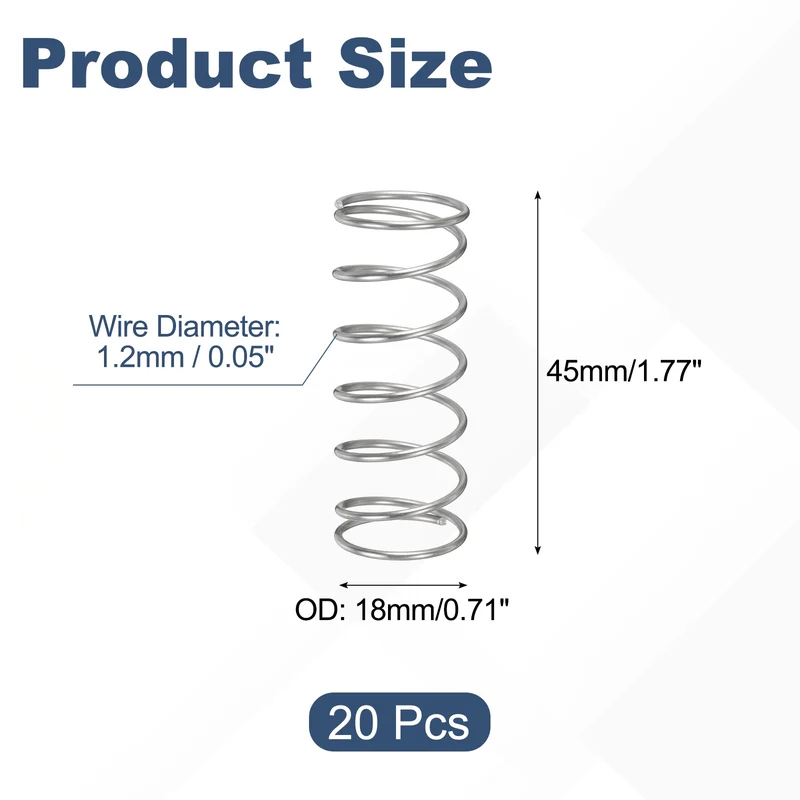 20Pcs Compression Spring 304 Stainless Steel, 1.2mm Wire, 18x45mm (ODxL)