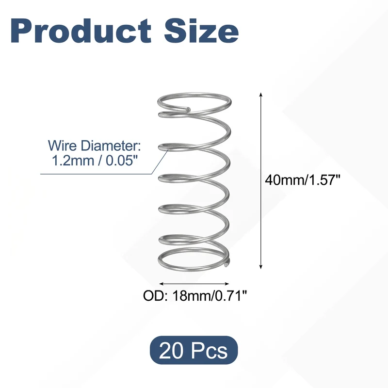 20Pcs Compression Spring 304 Stainless Steel, 1.2mm Wire, 18x40mm (ODxL)
