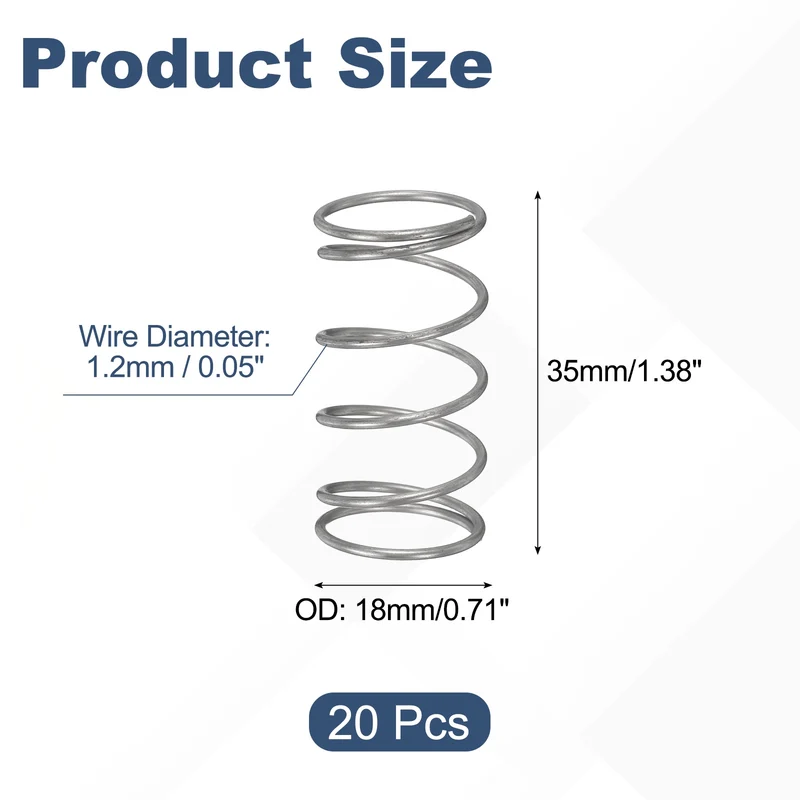 20Pcs Compression Spring 304 Stainless Steel, 1.2mm Wire, 18x35mm (ODxL)