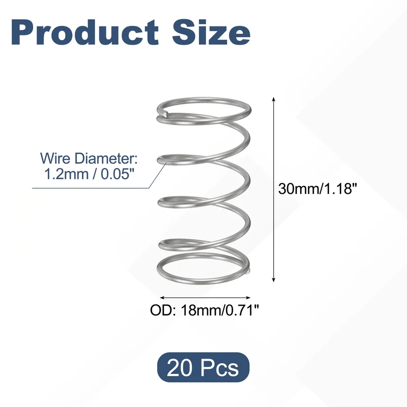 20Pcs Compression Spring 304 Stainless Steel, 1.2mm Wire, 18x30mm (ODxL)