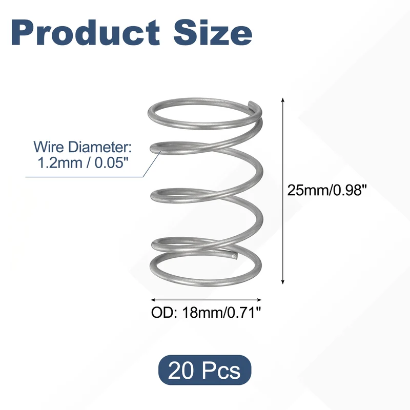 20Pcs Compression Spring 304 Stainless Steel, 1.2mm Wire, 18x25mm (ODxL)
