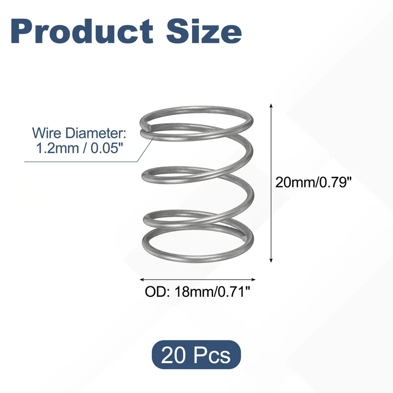 20Pcs Compression Spring 304 Stainless Steel, 1.2mm Wire, 18x20mm (ODxL)