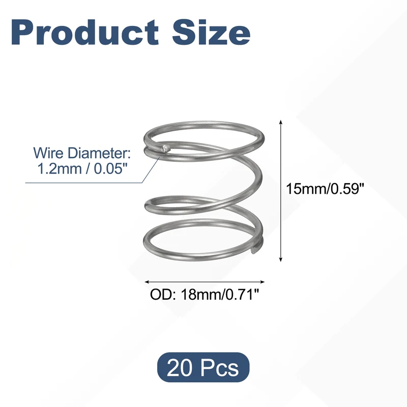 20Pcs Compression Spring 304 Stainless Steel, 1.2mm Wire, 18x15mm (ODxL)
