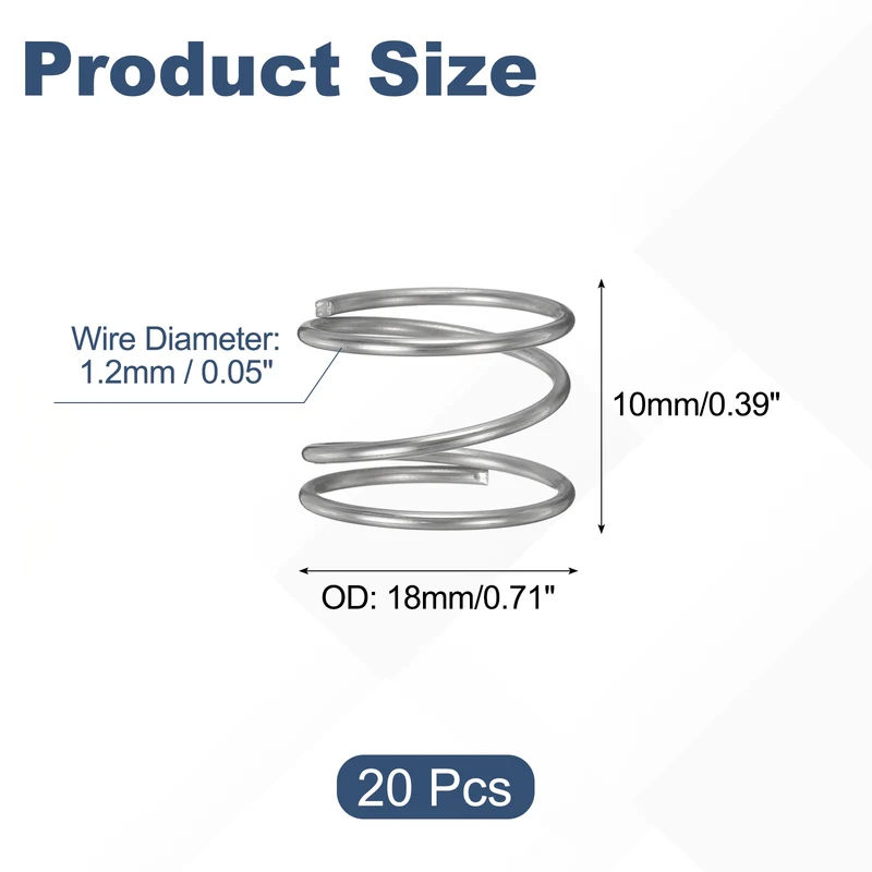 20Pcs Compression Spring 304 Stainless Steel, 1.2mm Wire, 18x10mm (ODxL)