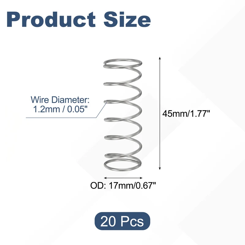 20Pcs Compression Spring 304 Stainless Steel, 1.2mm Wire, 17x45mm (ODxL)