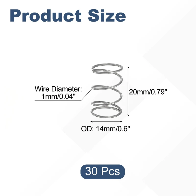 30Pcs Compression Spring 304 Stainless Steel, 1mm Wire, 14x20mm (ODxL)
