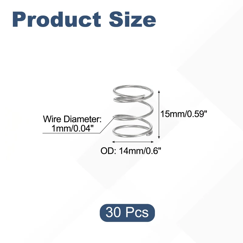30Pcs Compression Spring 304 Stainless Steel, 1mm Wire, 14x15mm (ODxL)