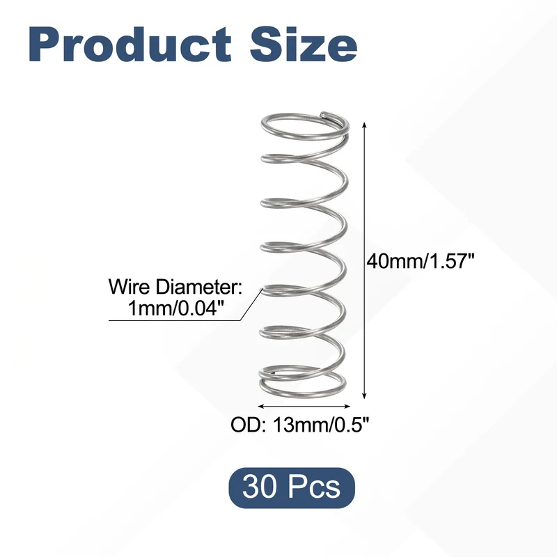30Pcs Compression Spring 304 Stainless Steel, 1mm Wire, 13x40mm (ODxL)
