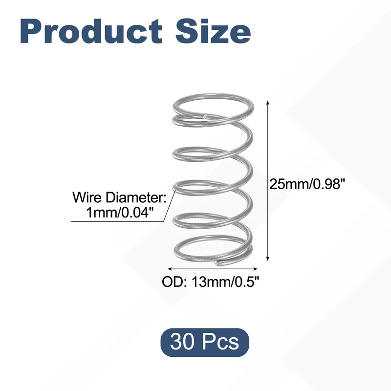30Pcs Compression Spring 304 Stainless Steel, 1mm Wire, 13x25mm (ODxL)