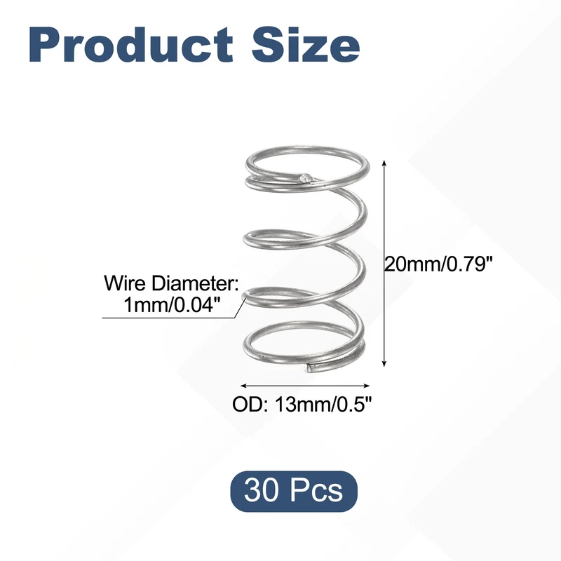 30Pcs Compression Spring 304 Stainless Steel, 1mm Wire, 13x20mm (ODxL)