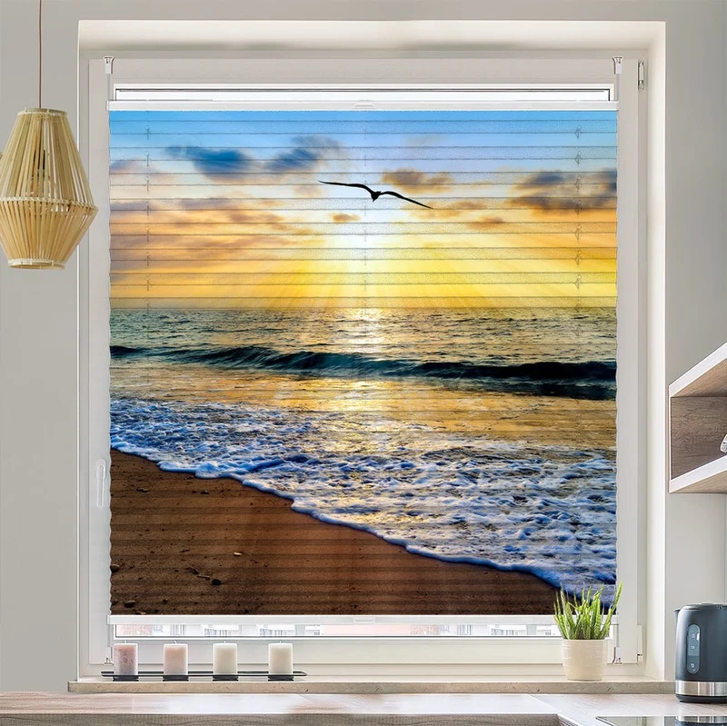 Wabenplissee Motiv "Möwe Strand Meer"